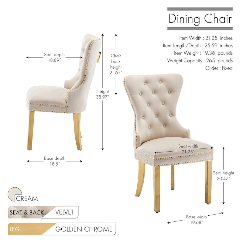 Porthos Home Caily Tufted Velvet Dining Chairs with Gold Chrome Legs, Set of 2