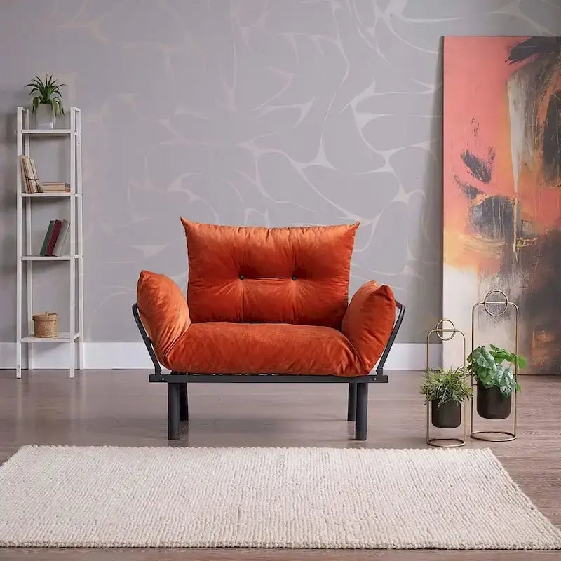 Mojay Futon Love SeatMetal frames2 Seater Plush Chenille Upholstered Sofa