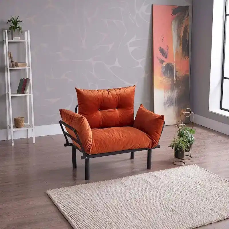 Mojay Futon Love SeatMetal frames2 Seater Plush Chenille Upholstered Sofa