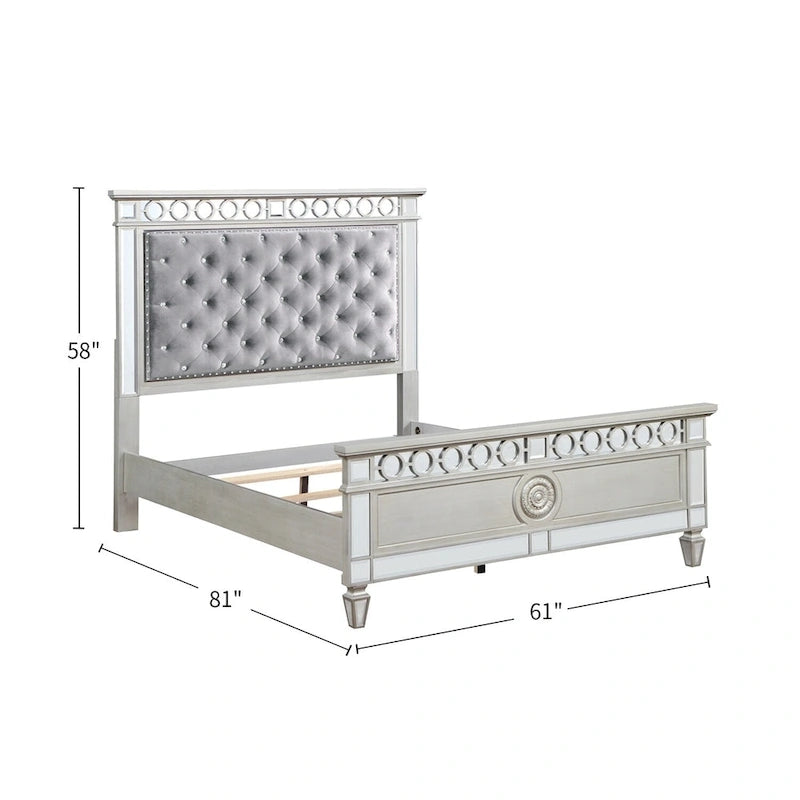 Gray Velvet Full Bed in Silver and Mirrored Finish