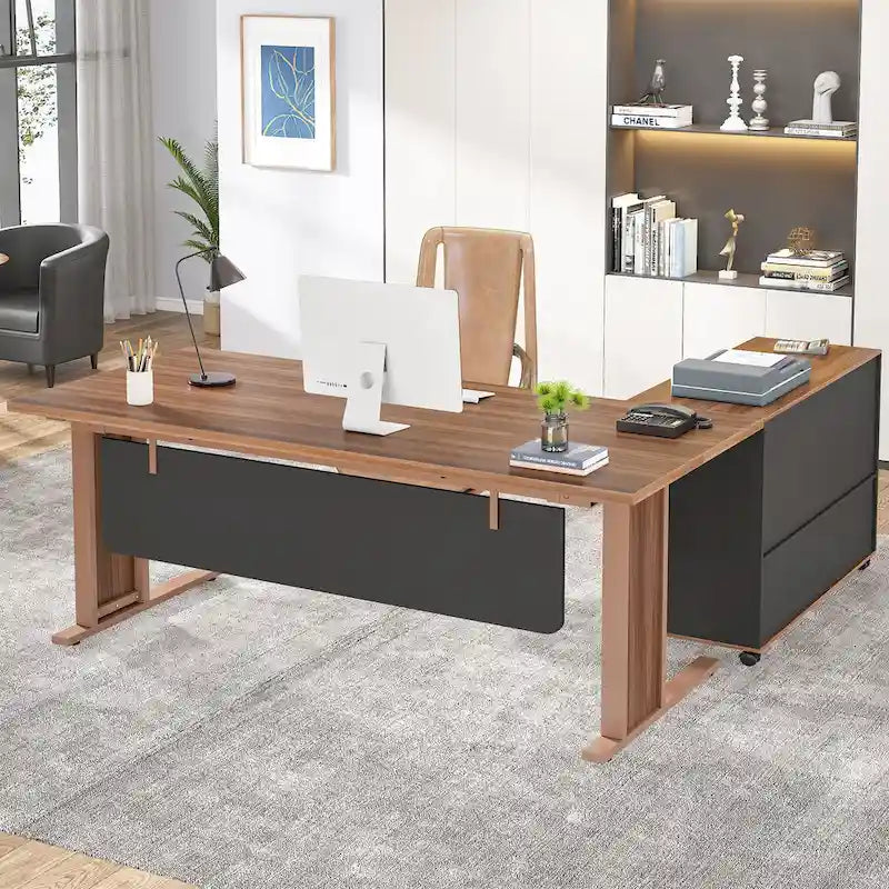 63 Large Executive Desk L Shaped Computer Desk with File Storage Cabinet