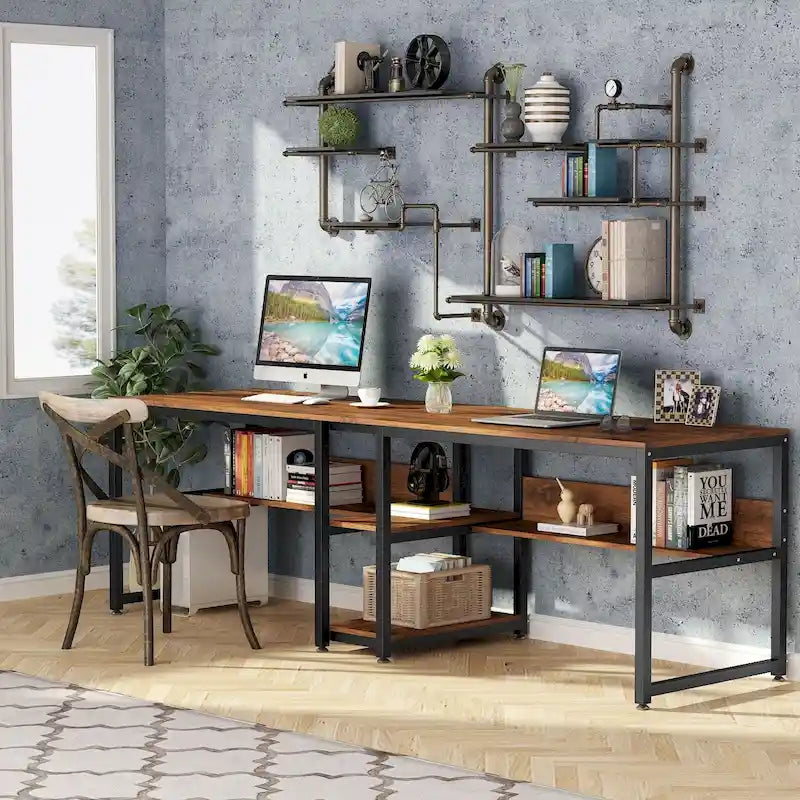 78.7 Two Person Desk, Double Desk with Bookshelf