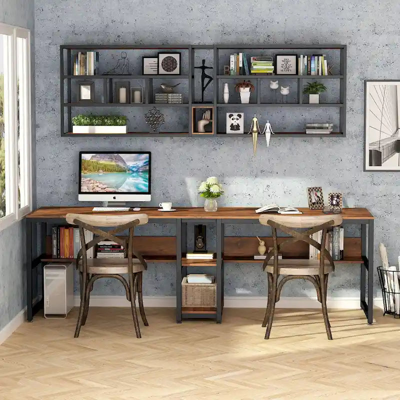 78.7 Two Person Desk, Double Desk with Bookshelf