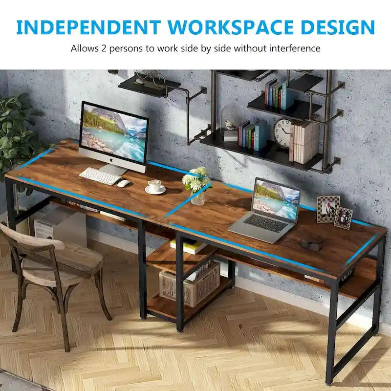 78.7 Two Person Desk, Double Desk with Bookshelf