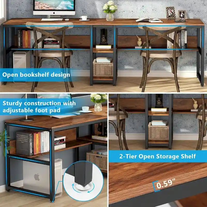 78.7 Two Person Desk, Double Desk with Bookshelf