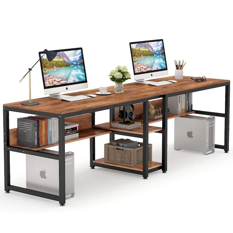 78.7 Two Person Desk, Double Desk with Bookshelf