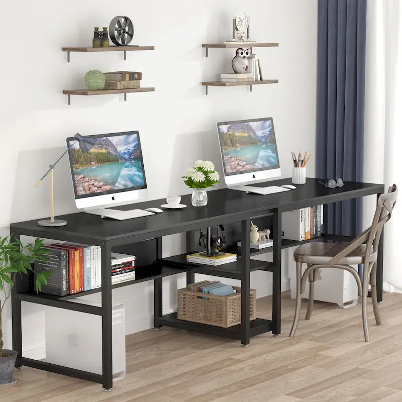 78.7 Two Person Desk, Double Desk with Bookshelf