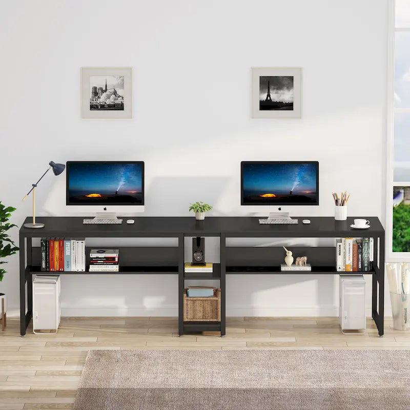 78.7 Two Person Desk, Double Desk with Bookshelf