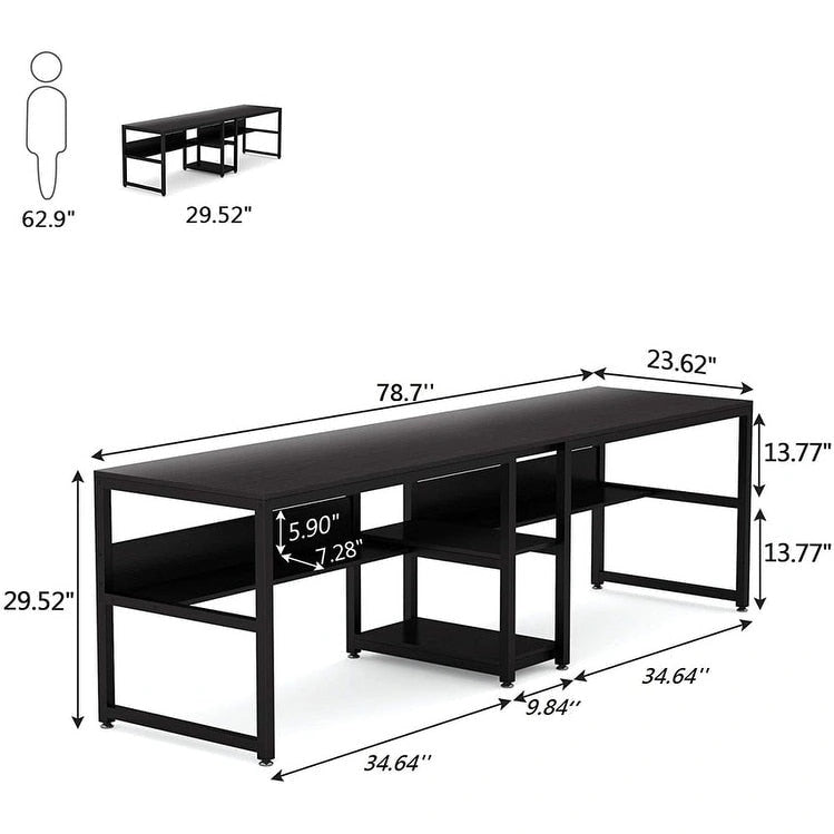 78.7 Two Person Desk, Double Desk with Bookshelf