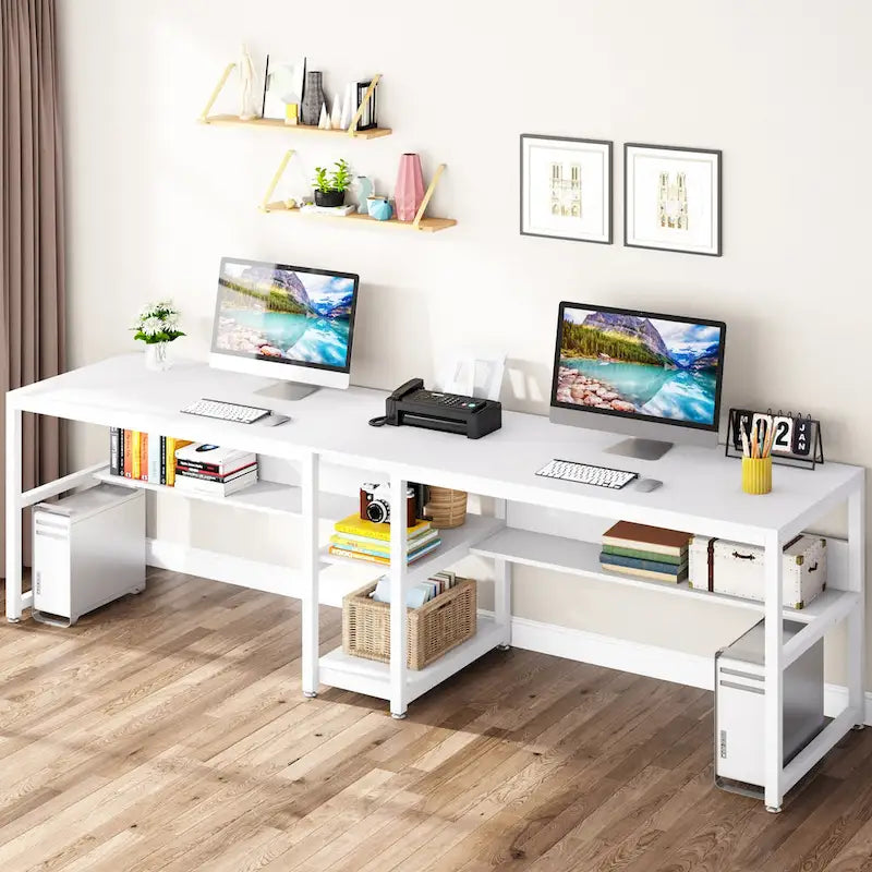 78.7 Two Person Desk, Double Desk with Bookshelf