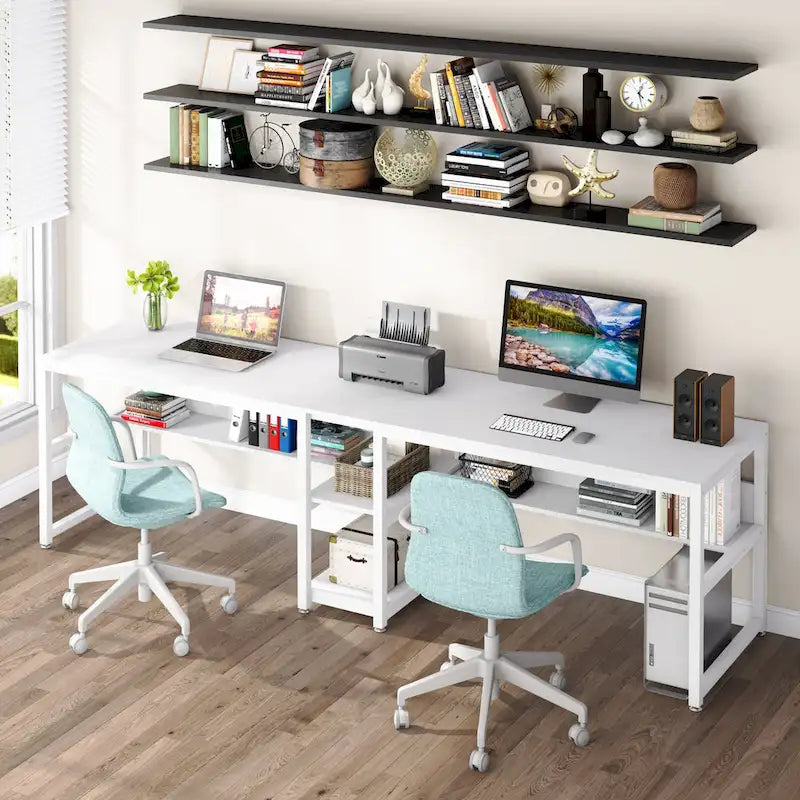 78.7 Two Person Desk, Double Desk with Bookshelf