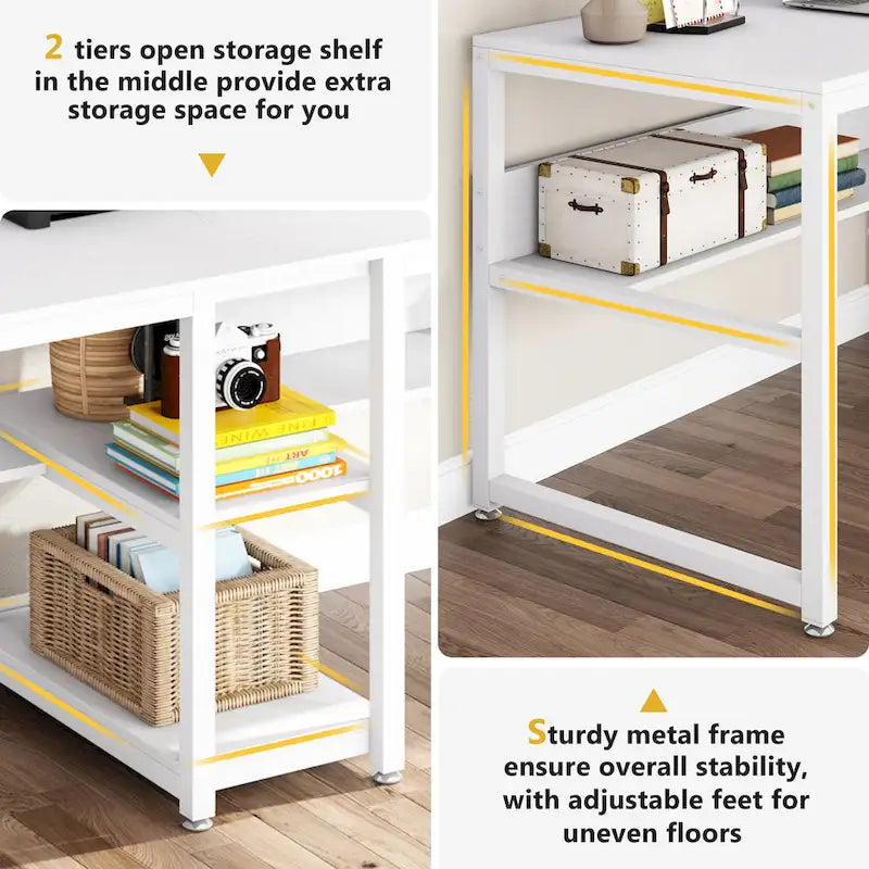 78.7 Two Person Desk, Double Desk with Bookshelf