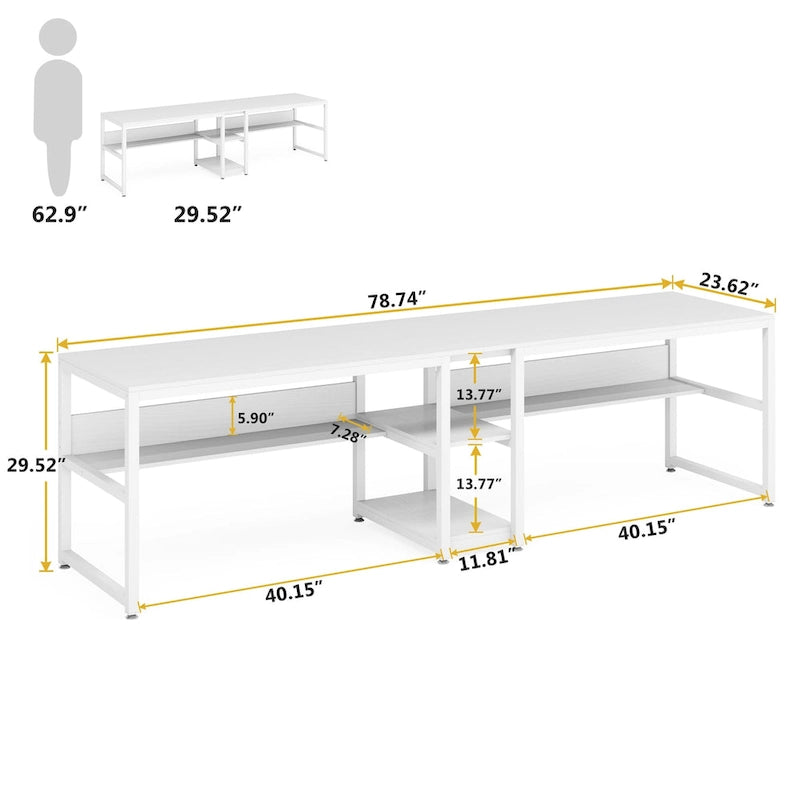 78.7 Two Person Desk, Double Desk with Bookshelf