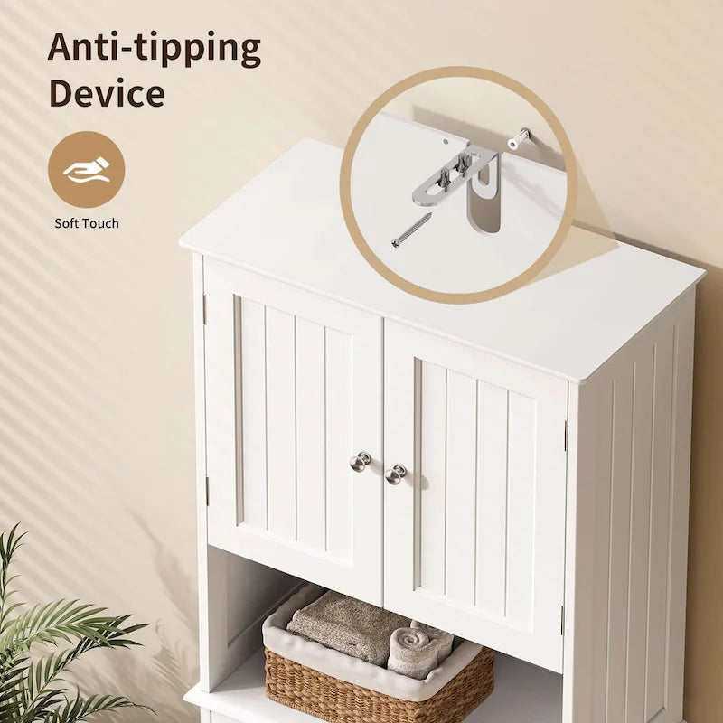 66.5Tall Freestanding White Kitchen Food Storage Cabinet with Metal Slide Drawers with Flip-Flops