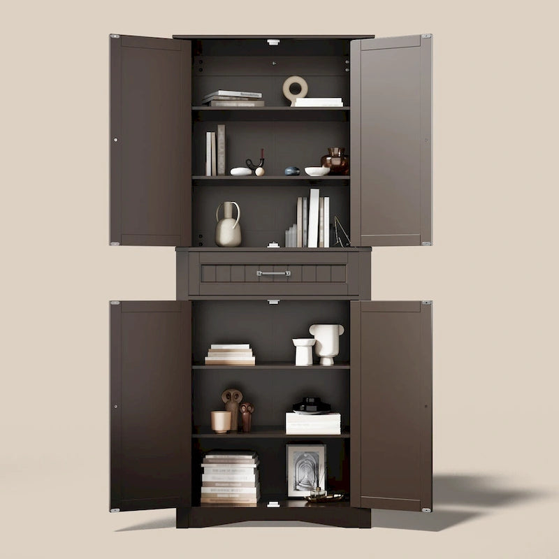 66.5Tall Freestanding White Kitchen Food Storage Cabinet with Metal Slide Drawers with Flip-Flops
