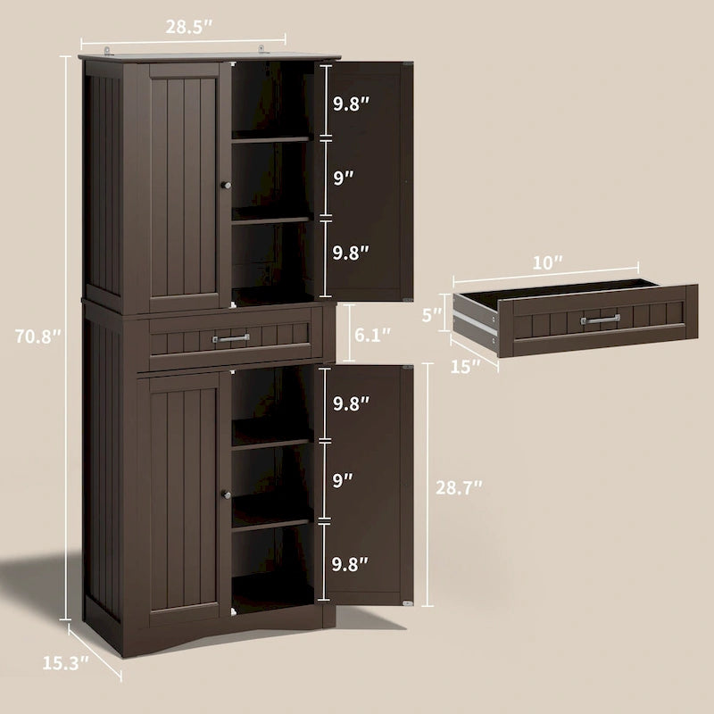 66.5Tall Freestanding White Kitchen Food Storage Cabinet with Metal Slide Drawers with Flip-Flops
