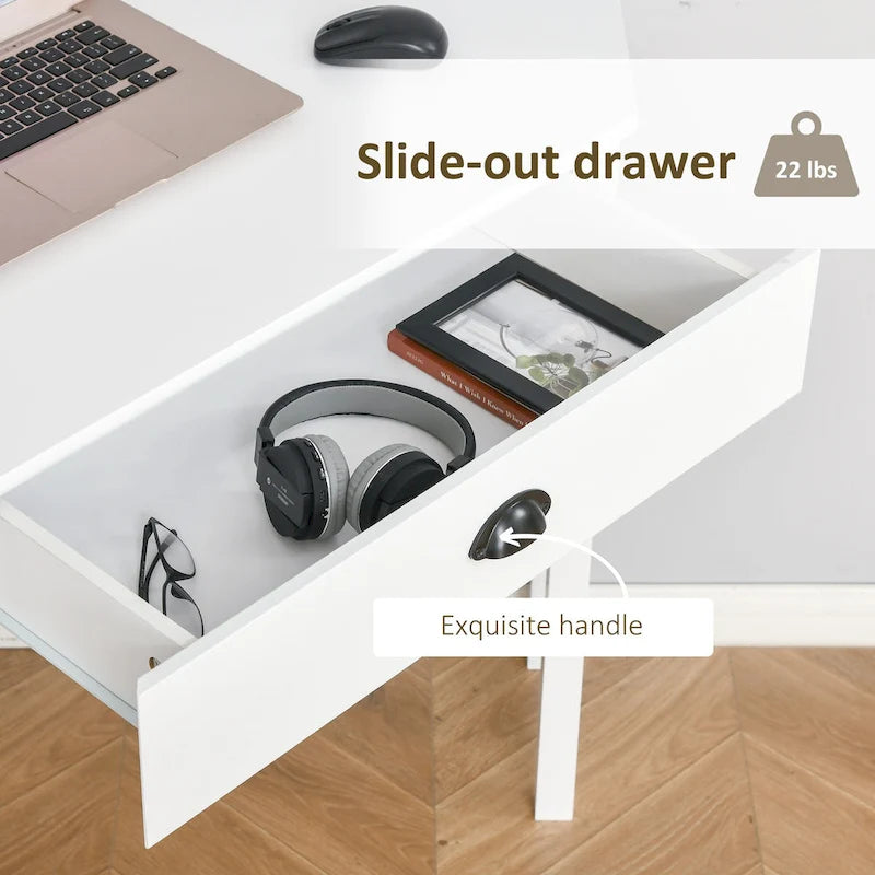 HOMCOM Corner Desk, Triangle Computer Desk with Drawer and Storage Shelves for Small Space