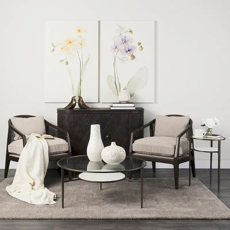 Landon Wood and Fabric w/Cane Accent Chair