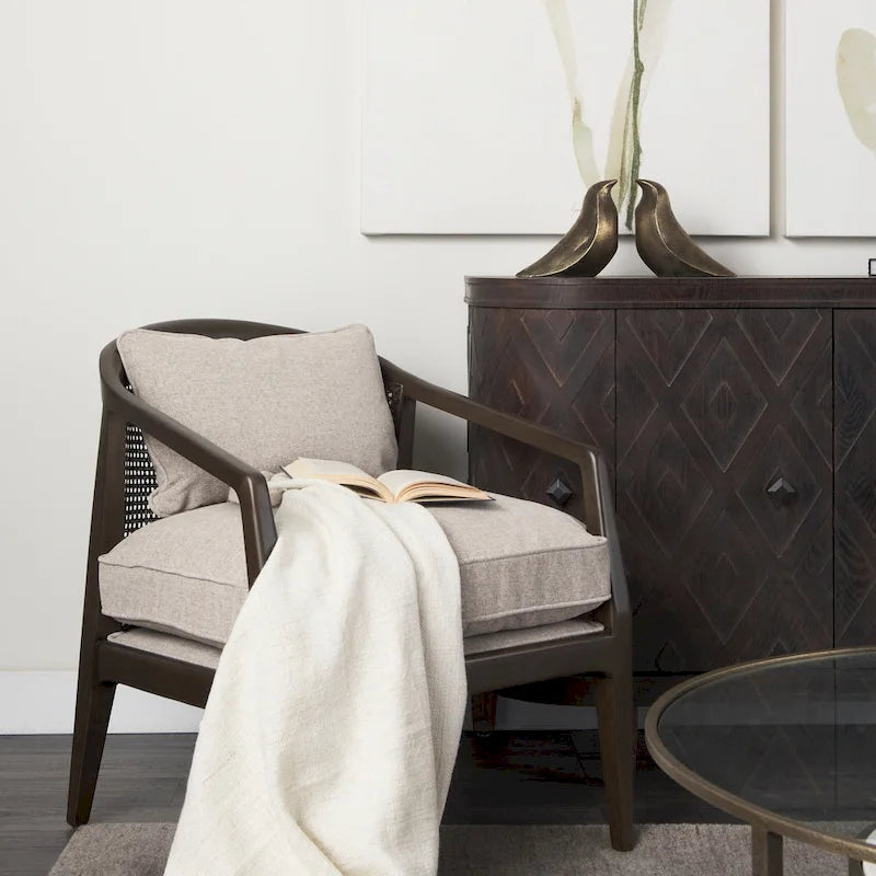 Landon Wood and Fabric w/Cane Accent Chair