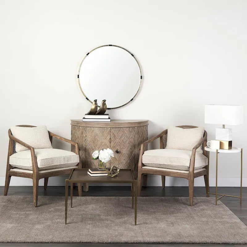 Landon Wood and Fabric w/Cane Accent Chair