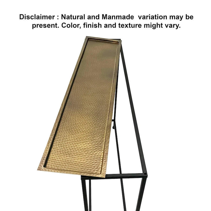 Aurelia 48 Inch Console Sofa Table, Artisanal Hammered Antique Bronze Tray Top, Industrial Black Iron Frame