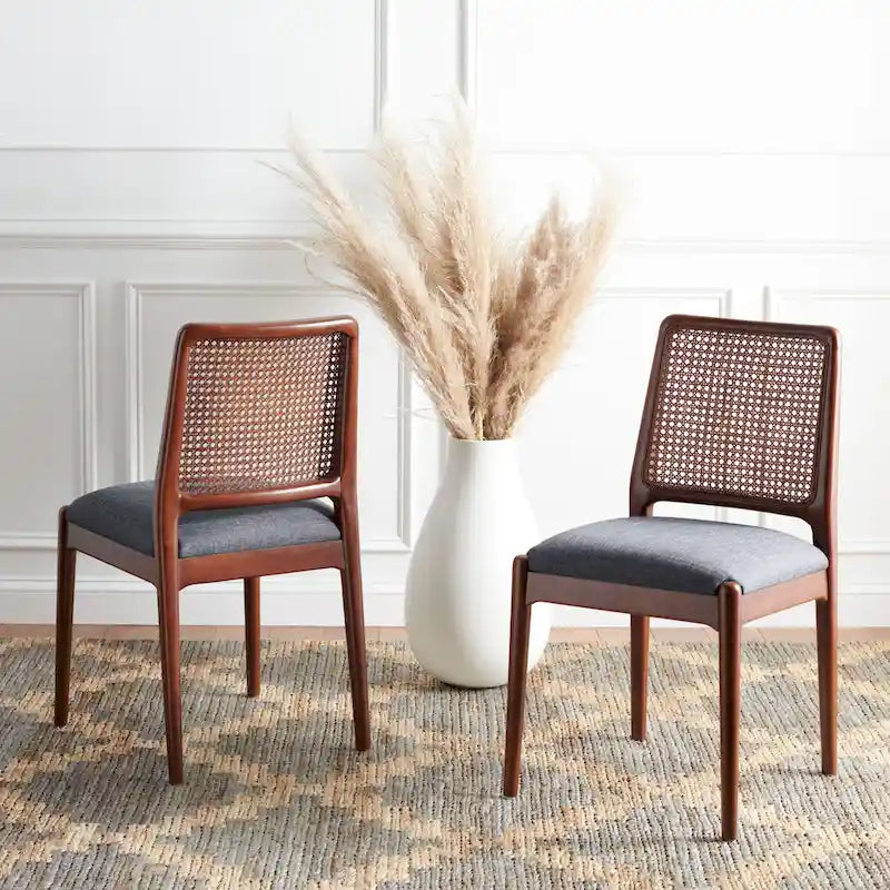 SAFAVIEH Sylva Rattan Cushion Dining Chair (Set of 2) - 19 W x 17.5 L x 32 H - 19Wx18Dx32H