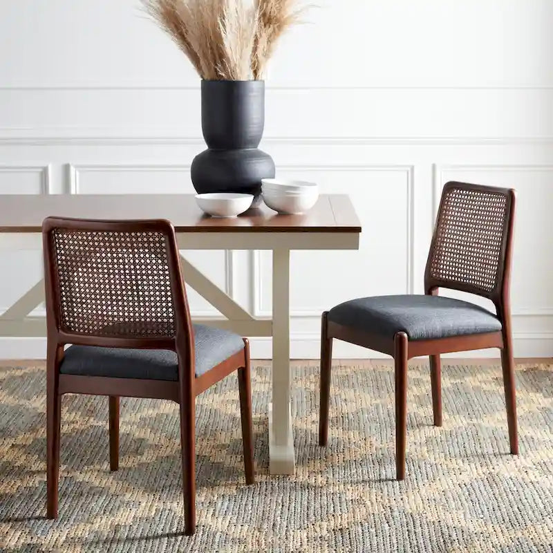 SAFAVIEH Sylva Rattan Cushion Dining Chair (Set of 2) - 19 W x 17.5 L x 32 H - 19Wx18Dx32H