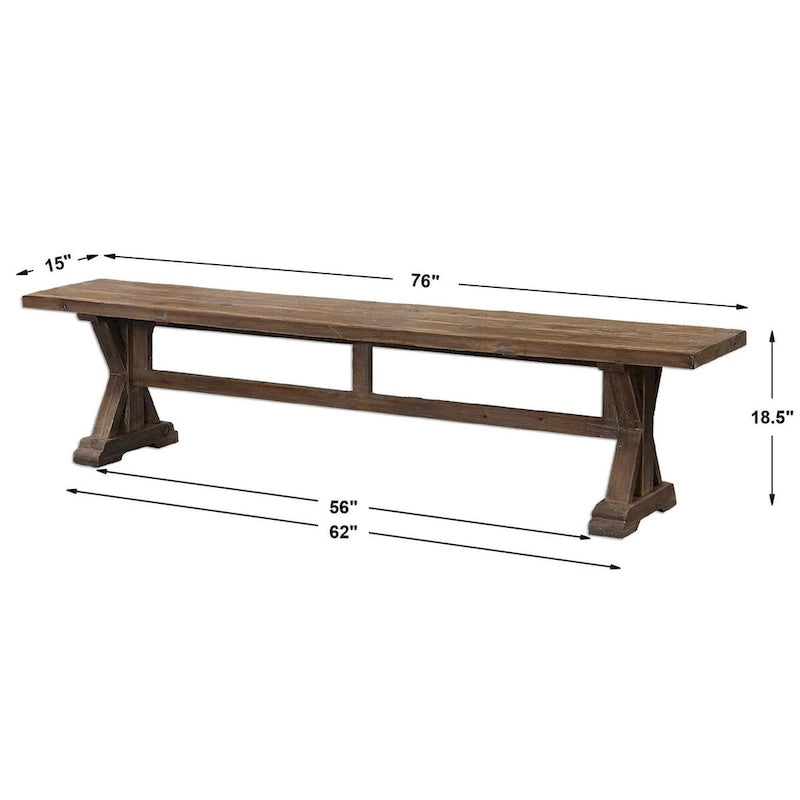 Uttermost Stratford 19 x 76 Solid Wood Farmhouse Trestle Base Dining