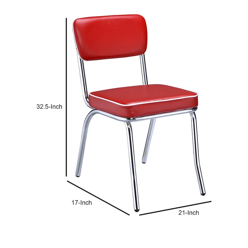Leather Upholstered Metallic Retro Dining Side Chair, Set of 2 - 32.5 H x 21 W x 17 L Inches