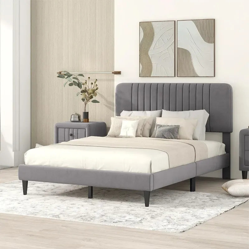 Queen Size Upholstered Platform Bed,No Box Spring Needed, Velvet Fabric