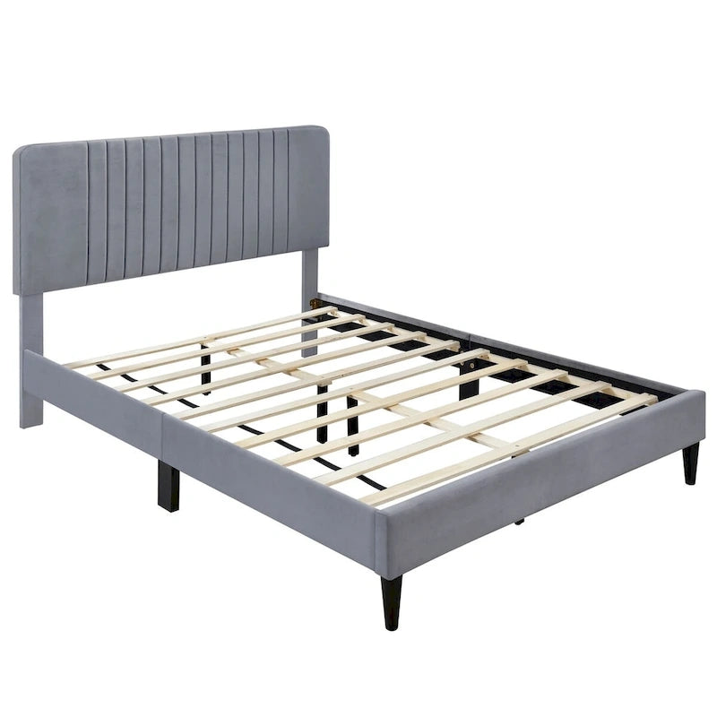 Queen Size Upholstered Platform Bed,No Box Spring Needed, Velvet Fabric
