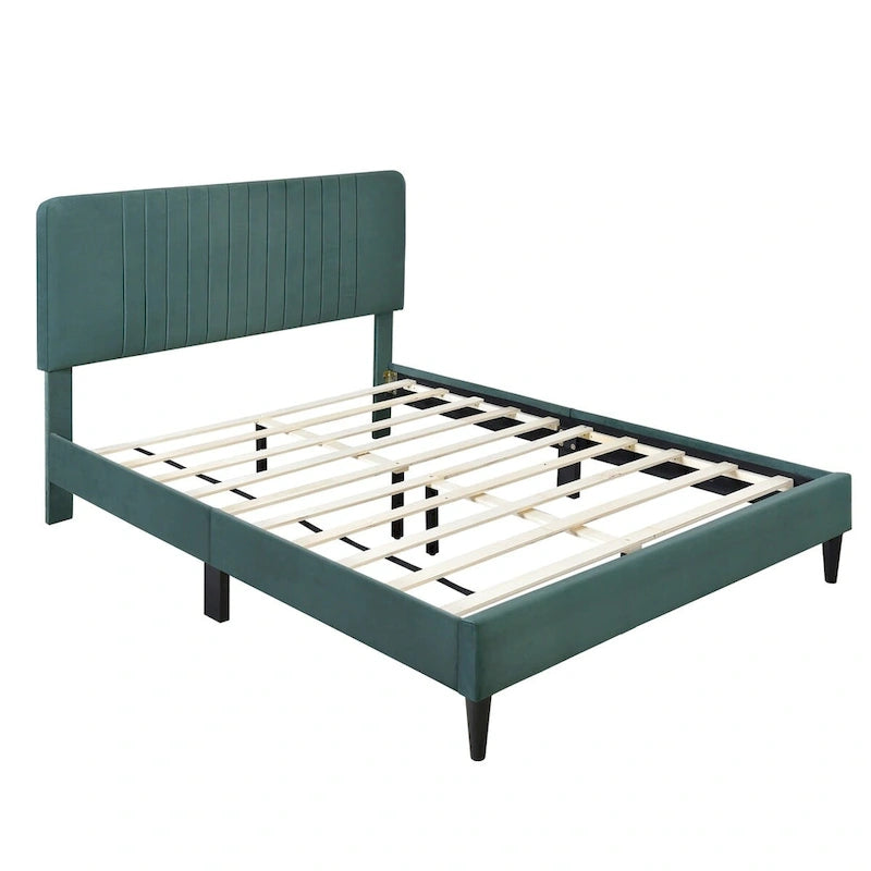 Queen Size Upholstered Platform Bed,No Box Spring Needed, Velvet Fabric
