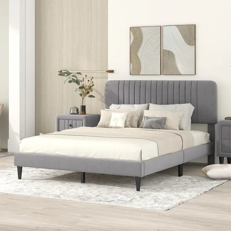 Queen Size Upholstered Platform Bed,No Box Spring Needed, Velvet Fabric