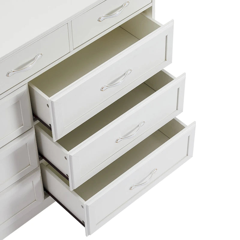 Bedroom Dresser, 9 Drawer Long Dresser with Antique Handles, Wood Chest of Drawers for Kids Room, Living Room, Entry and Hallway