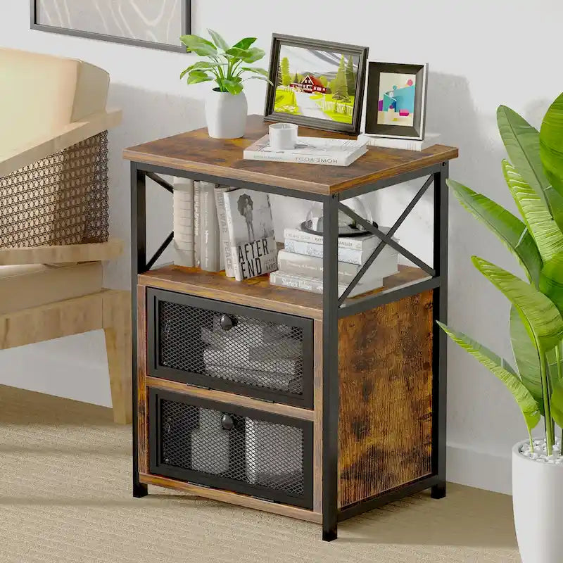 Javlergo Nightstand with 2 Drawers and Storage Shelf for Bedroom, Small Night Stands, Bed Side Table