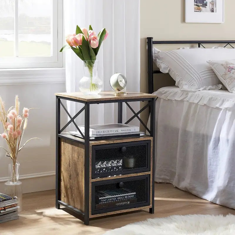 Javlergo Nightstand with 2 Drawers and Storage Shelf for Bedroom, Small Night Stands, Bed Side Table