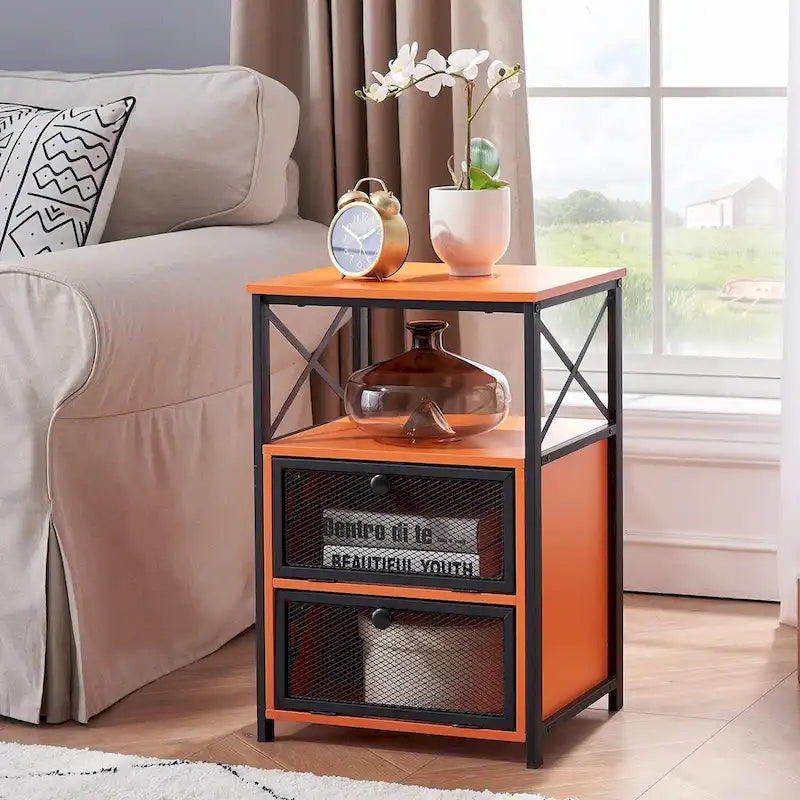 Javlergo Nightstand with 2 Drawers and Storage Shelf for Bedroom, Small Night Stands, Bed Side Table
