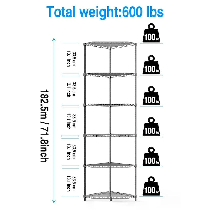 6 Tier Shelf Heavy Duty Free Standing Corner Storage Display Rack
