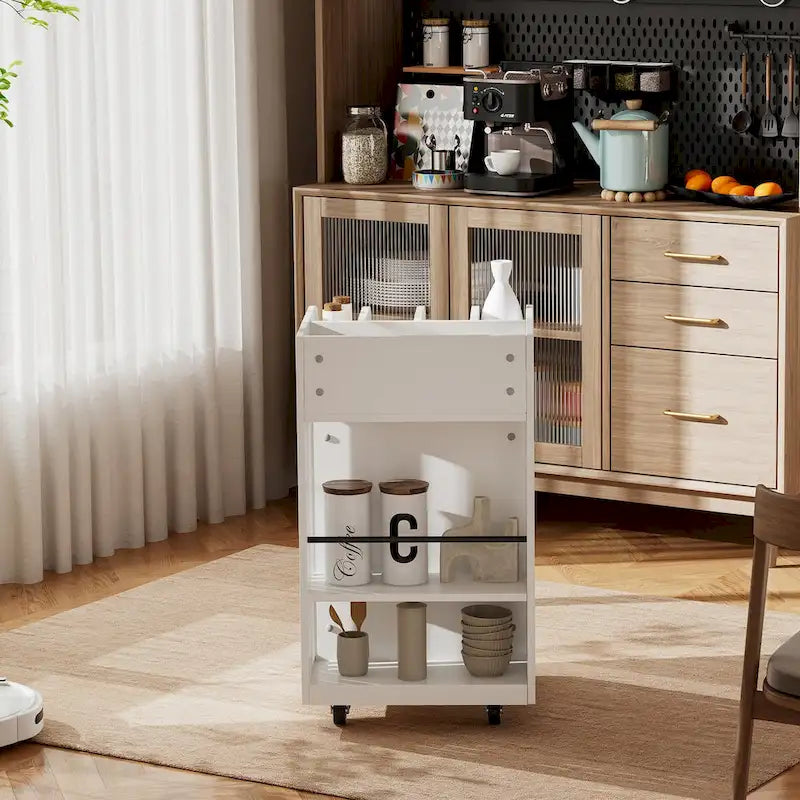 4 Tier Kitchen Island Cart with Spice Rack & Locking Casters,Simple Design Mobile Kitchen Storage Islands