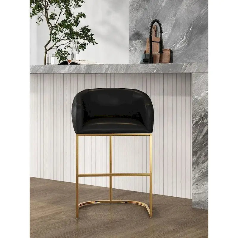 Manhattan Comfort Louvre Mid-Century Modern Leatherette Upholstered Counter Barstool