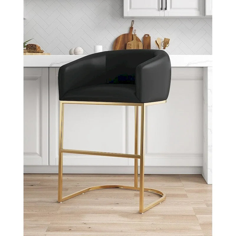 Manhattan Comfort Louvre Mid-Century Modern Leatherette Upholstered Counter Barstool