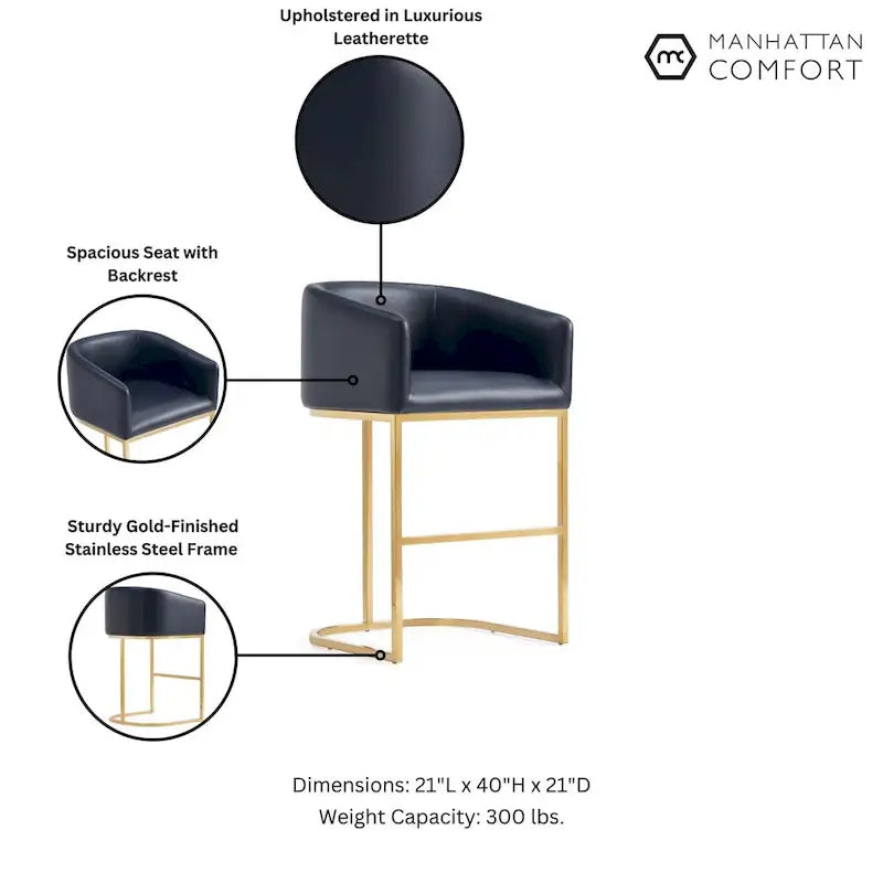 Manhattan Comfort Louvre Mid-Century Modern Leatherette Upholstered Counter Barstool