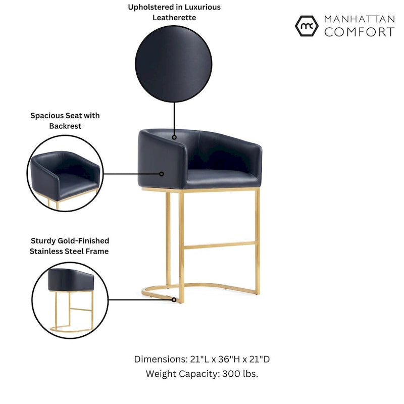 Manhattan Comfort Louvre Mid-Century Modern Leatherette Upholstered Counter Barstool