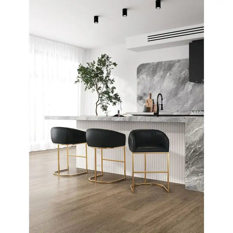 Manhattan Comfort Louvre Mid-Century Modern Leatherette Upholstered Counter Barstool
