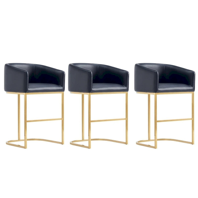 Manhattan Comfort Louvre Mid-Century Modern Leatherette Upholstered Counter Barstool