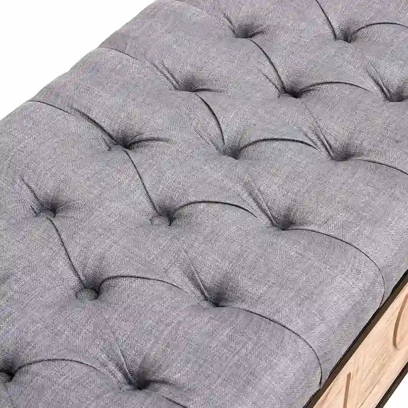 48 Linen Storage Bench: Button-Tufted, Wooden Ottoman for Bedroom, Living Room
