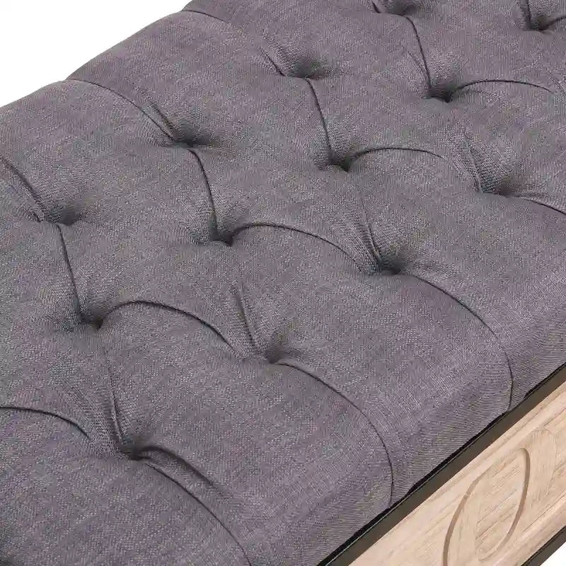 48 Linen Storage Bench: Button-Tufted, Wooden Ottoman for Bedroom, Living Room