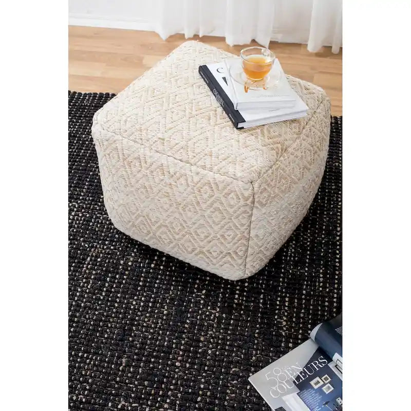 Jani Rhombus 22-inch Brown Square Pouf Ottoman - Handmade Footrest for Living Room, Bedroom, Nursery, Kidsroom