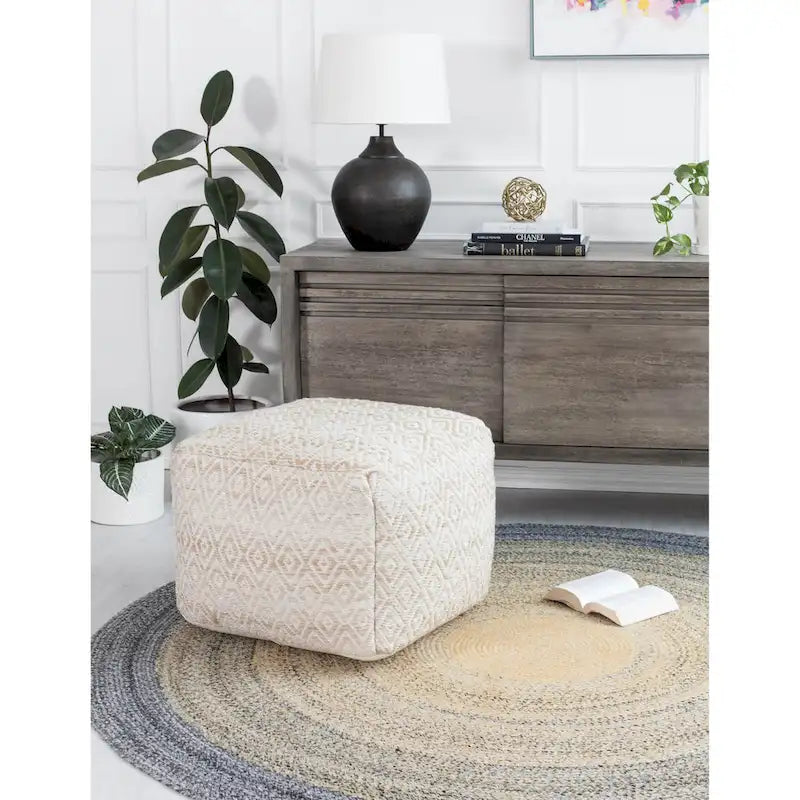 Jani Rhombus 22-inch Brown Square Pouf Ottoman - Handmade Footrest for Living Room, Bedroom, Nursery, Kidsroom