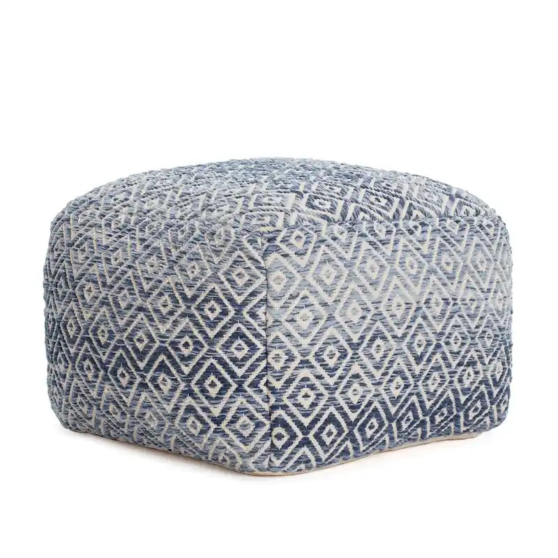 Jani Rhombus 22-inch Brown Square Pouf Ottoman - Handmade Footrest for Living Room, Bedroom, Nursery, Kidsroom
